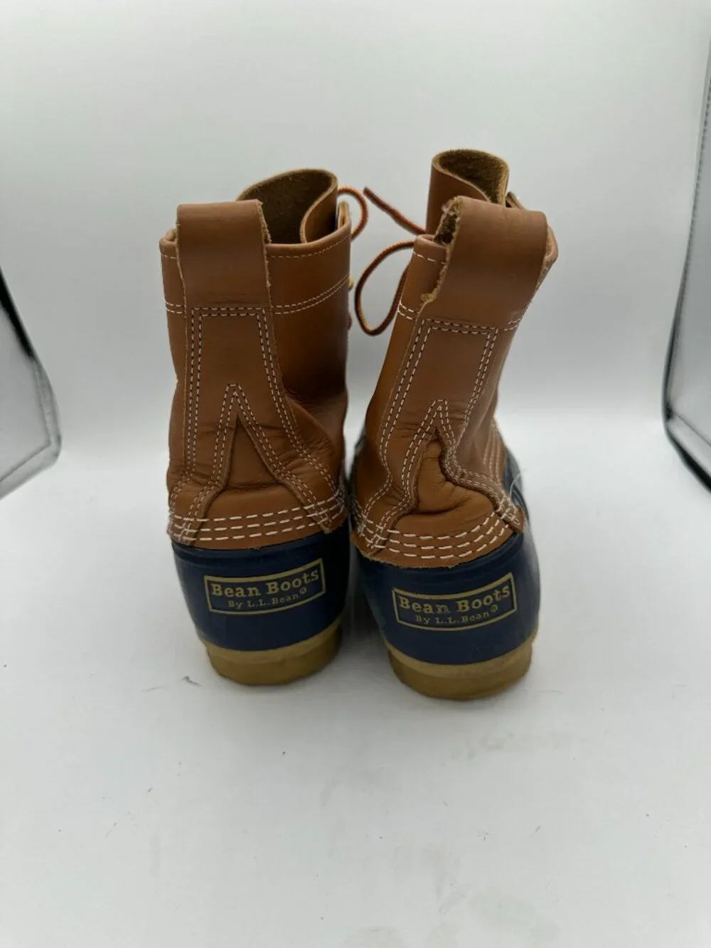 LL Bean 8 Inch Duck Boots Brown Navy Leather Waterproof Rain Snow Men's 9.5-10